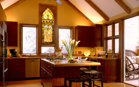 Kitchen with a stained-glass window