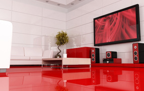 Room in a red-white tones