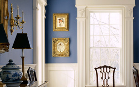 Бело-голубой стиль комнаты