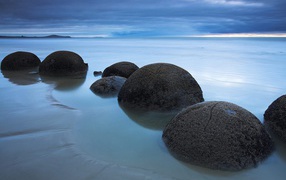 Round stones on the shore