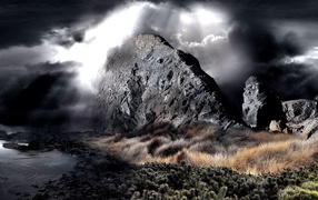 Небо, пустыня, камни