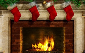 New Year's socks at a fireplace