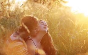 Couple in love in a grass