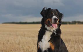 Бернская пастушья собака смотрит вдаль