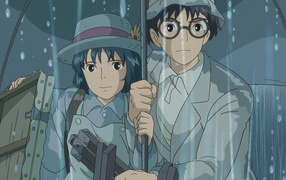 Аниме мультфильм Миядзаки Ветер крепчает, герои под дождём