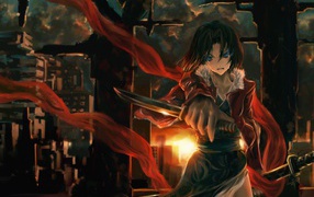 Рисунок девушки с кинжалом