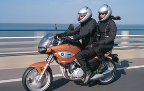 	 BMW motorcycle on the road