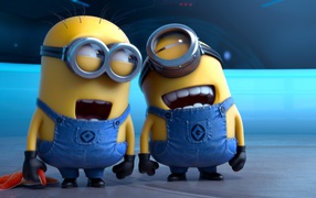 The cartoon Minions two of minions are laughing