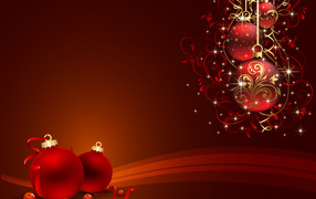 Beautiful picture with red Christmas toys on Christmas