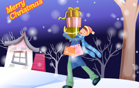 Boy going to give gifts on Christmas