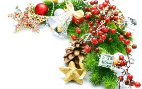 Украшенная ёлочная ветка на рождество