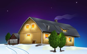 Дом с подарками на подоконнике на рождество