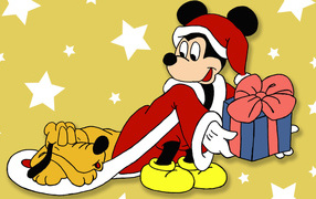 Mickey Mouse and Pluto on Christmas