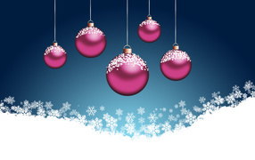 Розовые ёлочные шары на синем фоне на рождество