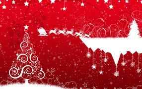 Красно-белая картинка с узорами и ёлкой на рождество