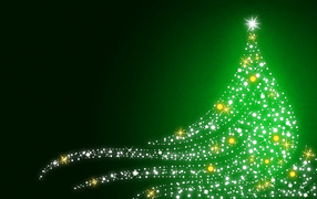 Shimmering Christmas tree on Christmas, green background