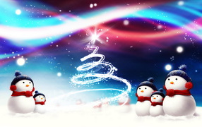 Snowmen on Christmas, colorful picture