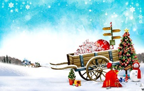 Тележка с подарками на рождество