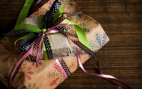A gift for the holiday with colorful ribbons