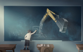 Мальчик рисует экскаватор