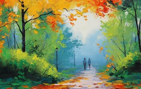 	 Two people at the autumn alley