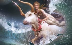 Девушка на белой корове