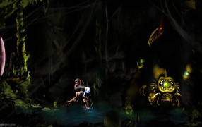 Робот бежит с фонарем