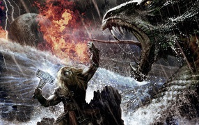 Viking kills the dragon