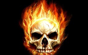 	 Fiery skull on a black background