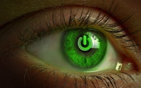 Зеленый глаз со знаком включить