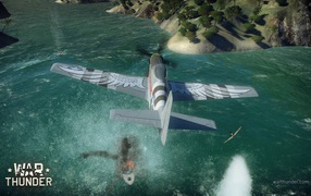 War Thunder plane flying over the river