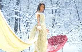 Snow maiden with an umbrella