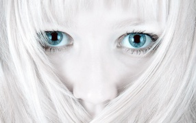 Blue eyes on white face