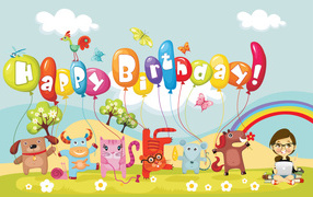 Animals with congratulations on birthday
