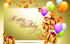 Поздравление на день рождения, золотистый фон