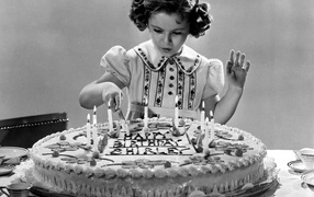 Girl on birthday, black and white picture