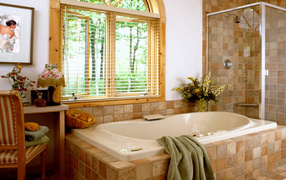 The interior of the bathroom with a shower