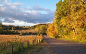 The autumn road to the village