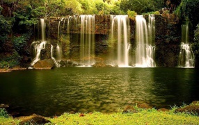Golden green waterfall