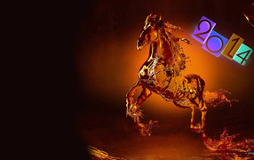 Новогодняя лошадь 2014 на черном фоне