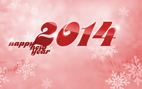 Счастливого Нового Года 2014, розовый фон и снежинки