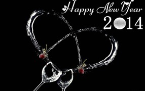 Счастливого нового года 2014, красивая картинка на чёрном фоне