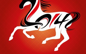 Новый год 2014 - год коня, красный фон