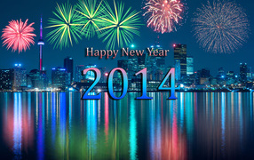 Новый год 2014 на фоне фейерверка