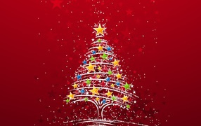 Новогодняя елка на красном фоне 2014