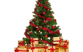 Новогодняя елка с желтыми подарки