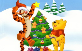 Винни пух  украшает новогоднюю елку