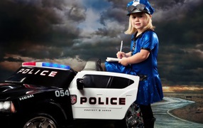 Girl playing in the police