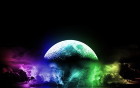 Планета в тучах с молниями