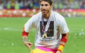 The player of Real Madrid Sergio Ramos won a golden medal
